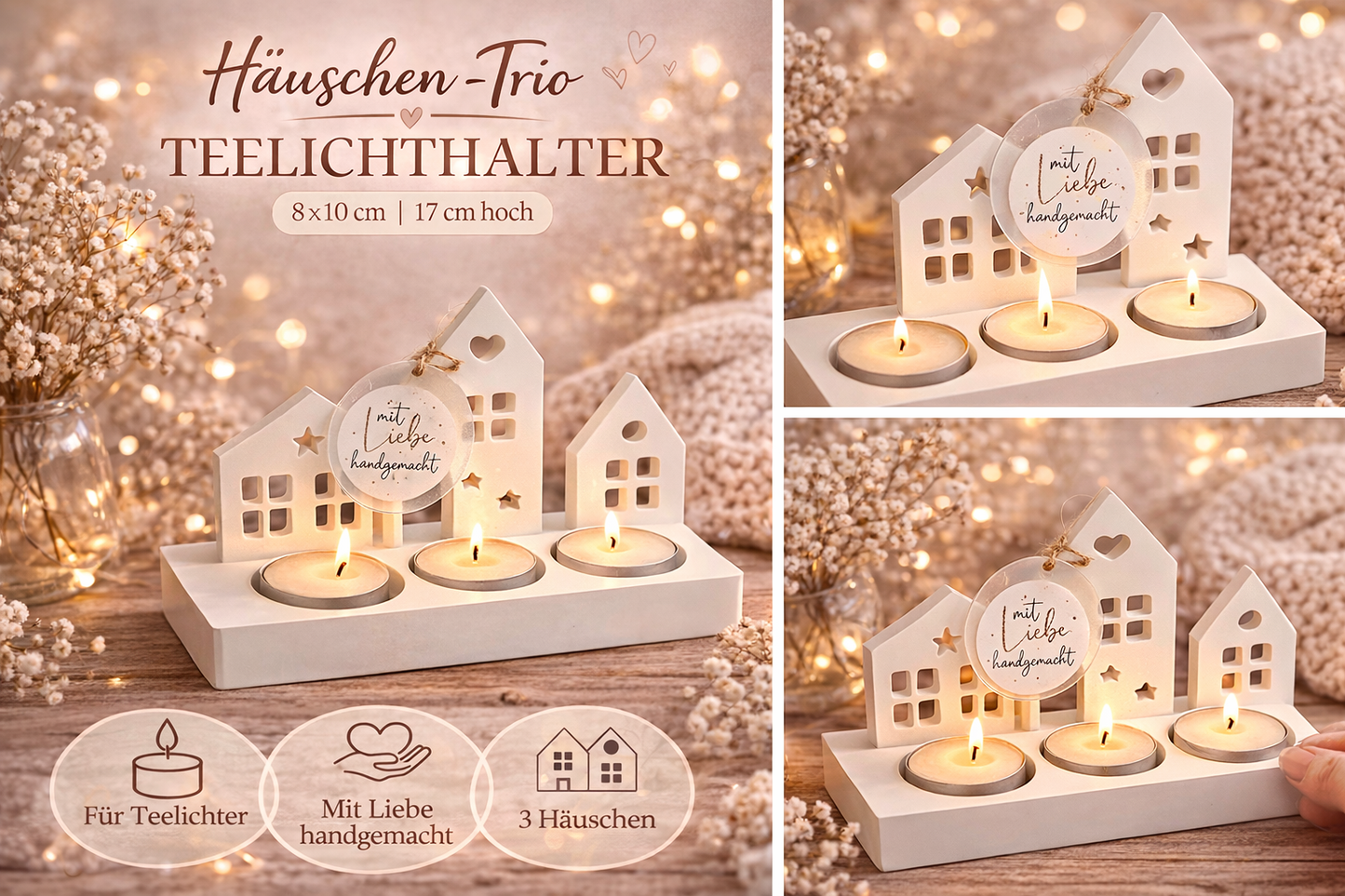 Zauberhafte Häuschen-Trio Teelichthalter