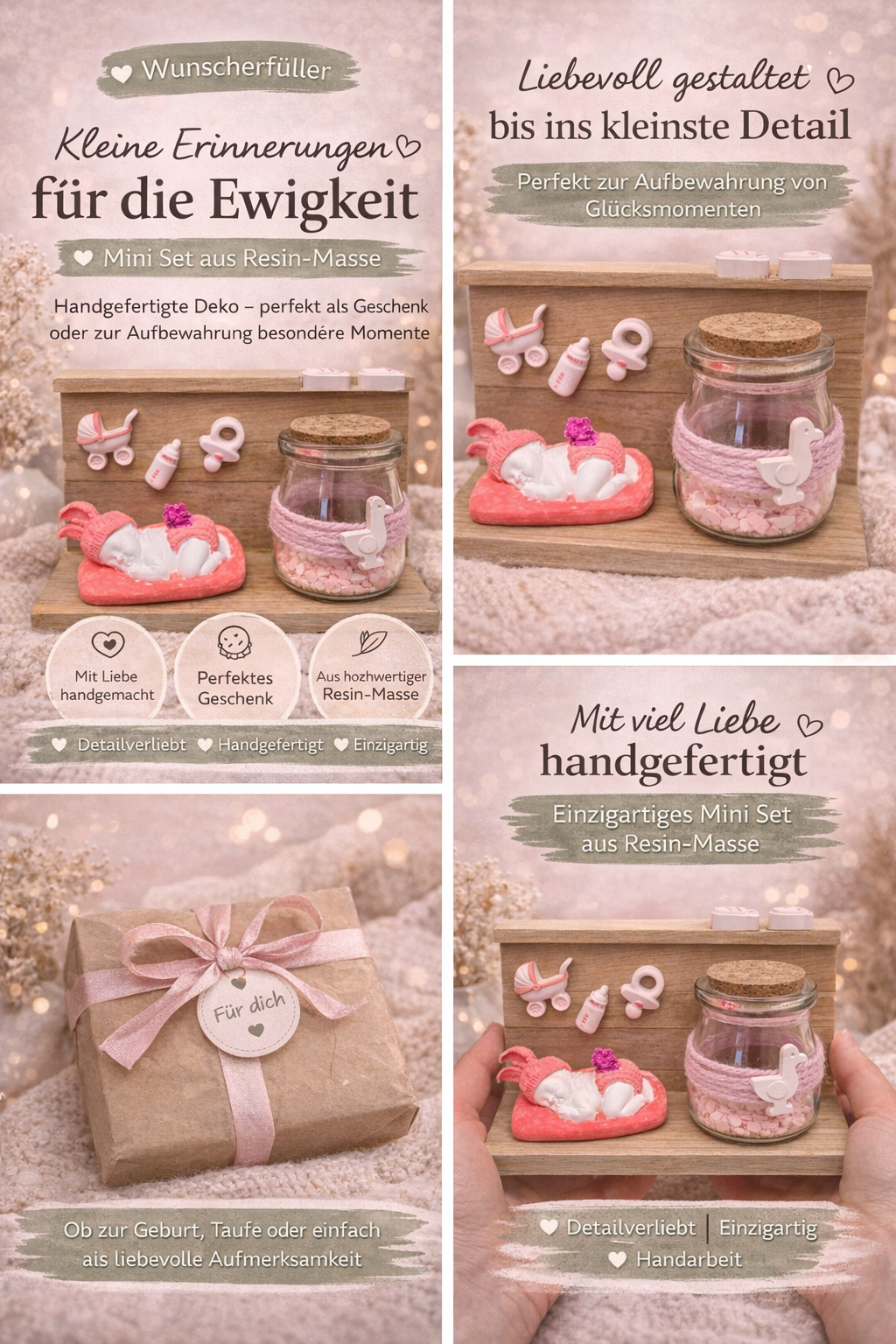 „Wunscherfüller – Handgefertigtes Rosa Baby-Erinnerungsset“
