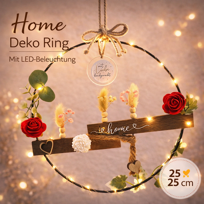 Beleuchteter Home Sweet Home Metallring – Holz & Raysin Deko (25x25 cm)