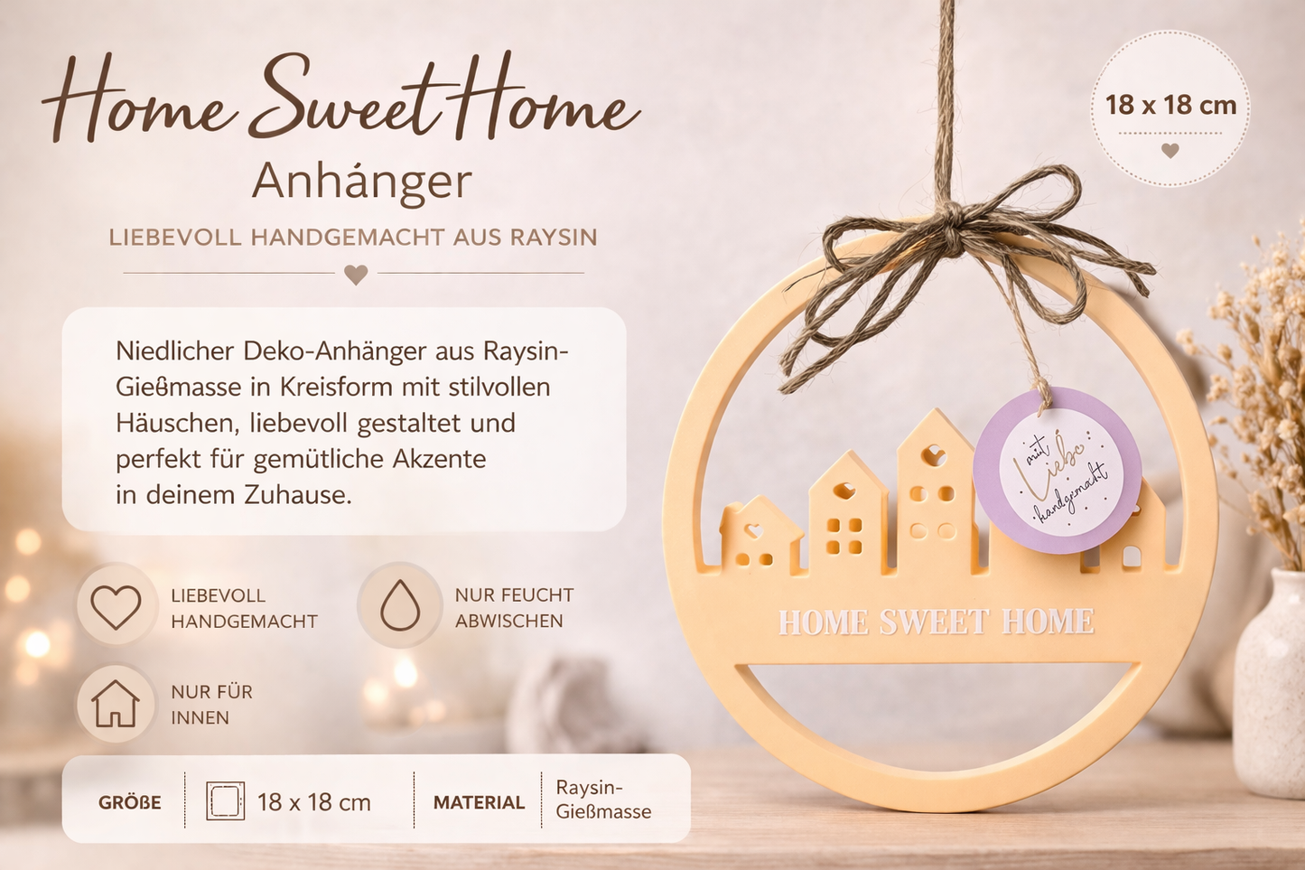 Home Sweet Home Anhänger – Zauberhafte Häusersilhouette aus Raysin