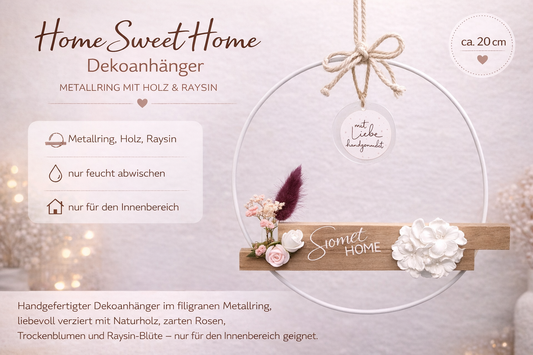 Home Sweet Home Metallring Deko – Holz & Raysin Anhänger