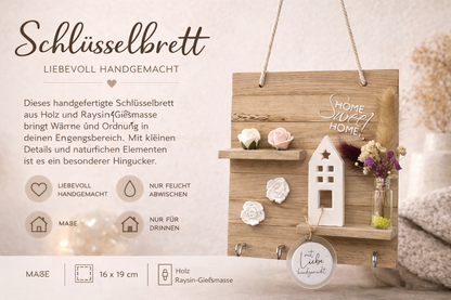 Home Sweet Home Schlüsselbrett – Liebevoll handgefertigte Holz & Raysin Deko