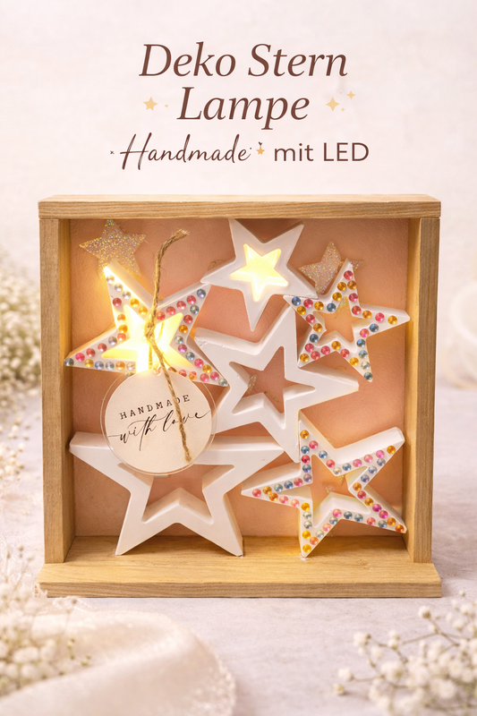 🌟 LED Stern Lampe Handmade – Deko Holzrahmen mit Glitzersternen