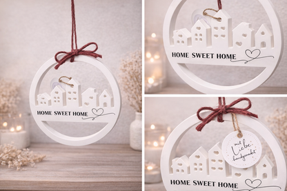 Home Sweet Home Anhänger – Häusersilhouette mit Herz