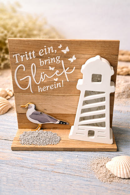 „Maritimes Holz-Deko-Set mit Leuchtturm & Beleuchtung“