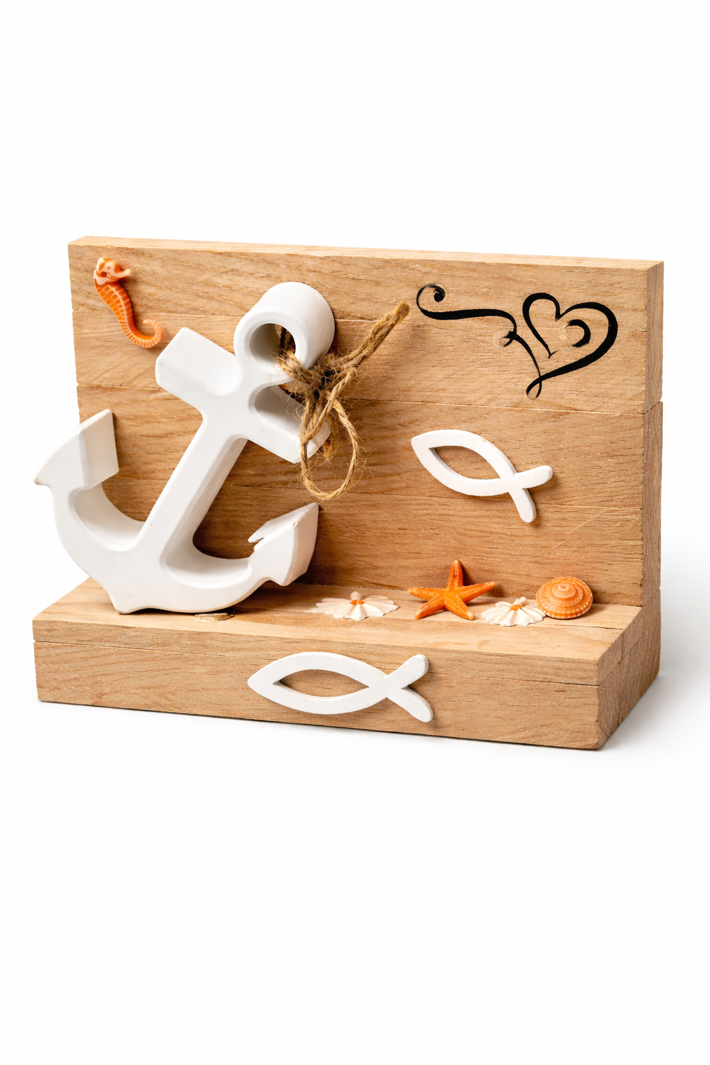 „Maritimes Holz-Deko-Set mit Anker, Fischen & Seepferdchen“