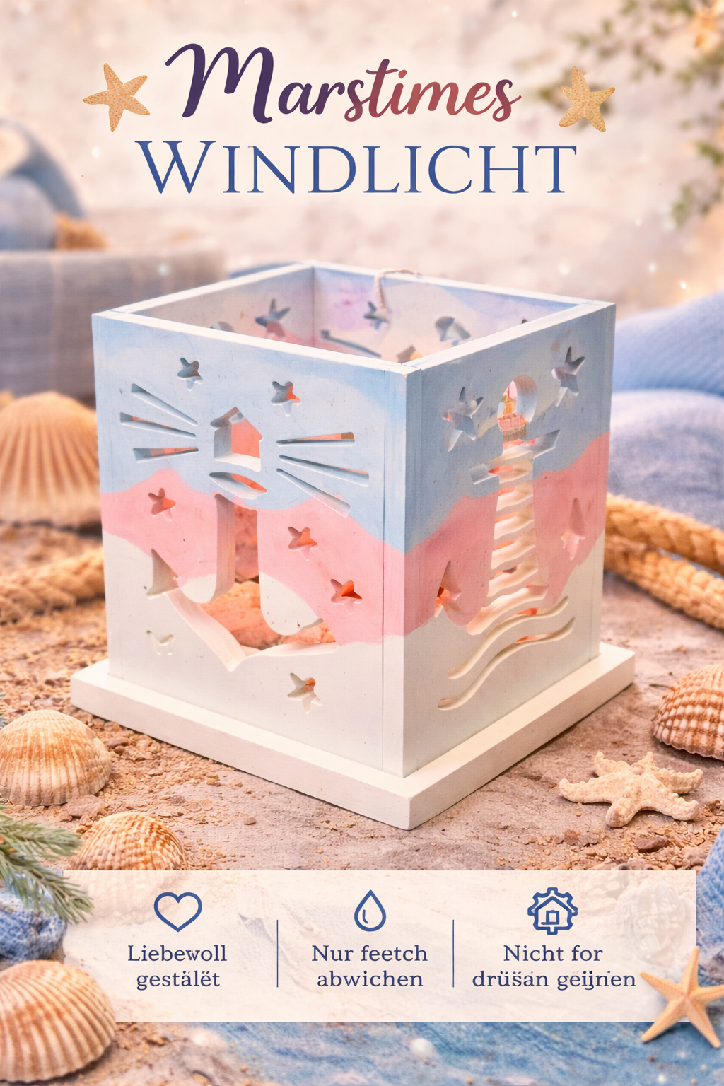 Maritimes Windlicht mit Teelicht – Anker & Leuchtturm Design