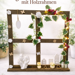 Romantische Fenster-Dekoration aus Holz und Raysin – handgemacht, beleuchtet und einzigartig.