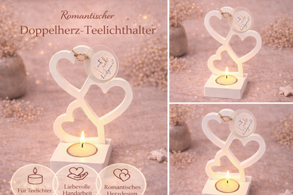 Romantischer Doppelherz-Teelichthalter – Liebevoll handgefertigt