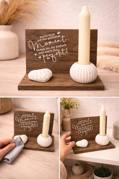 „Herzenskerze – Handgefertigte Holz- & Resin-Deko 16×12 cm“