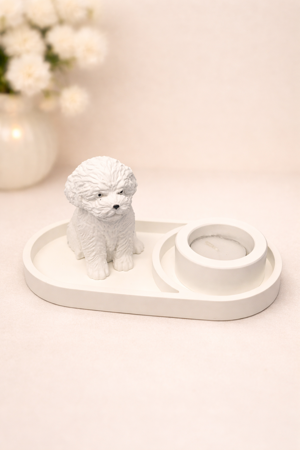 Deko Set Hund mit Teelichthalter & Tablett