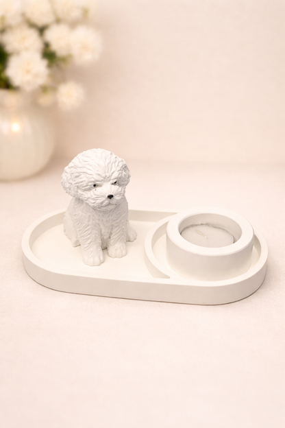 Deko Set Hund mit Teelichthalter & Tablett