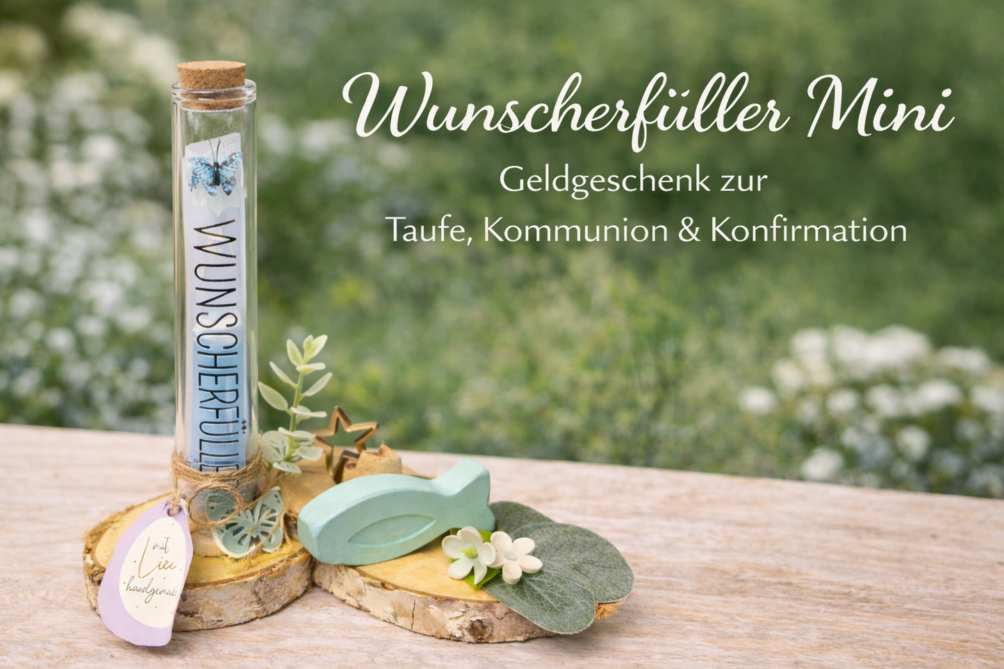🌿 Wunscherfüller Mini Natur – Geldgeschenk zur Taufe, Kommunion & Konfirmation (19×7 cm)