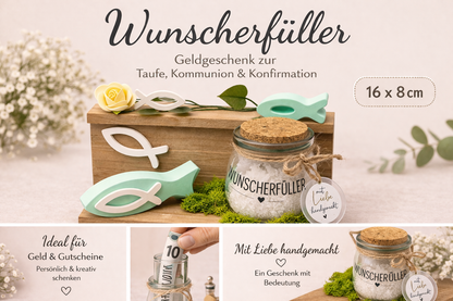 Wunscherfüller Mini – Geldgeschenk zur Taufe, Kommunion & Konfirmation (16×8 cm)