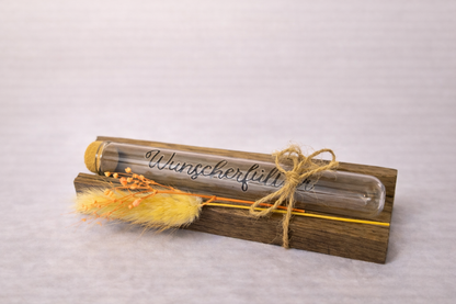 🌿 Wunscherfüller Natur – Reagenzglas Geldgeschenk mit Trockenblumen (16×4 cm)