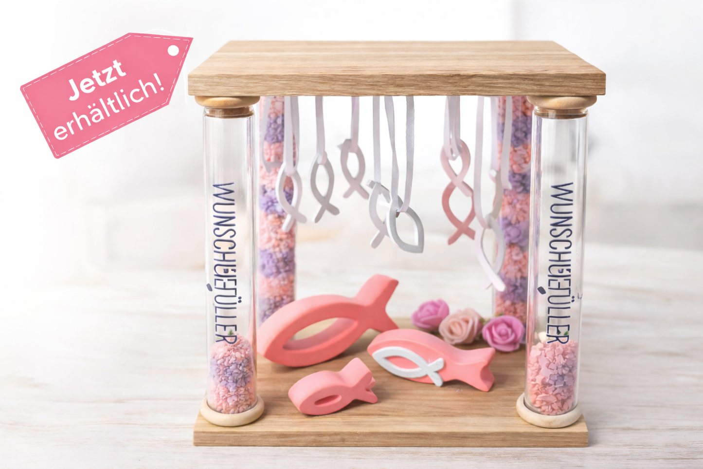 Wunscherfüller – Persönliches Wunschglas aus Holz (Geschenk zur Taufe & Kommunion oder Konfirmation))