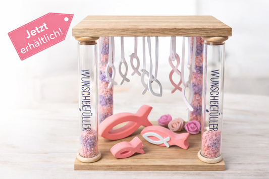 Wunscherfüller – Persönliches Wunschglas aus Holz (Geschenk zur Taufe & Kommunion oder Konfirmation))
