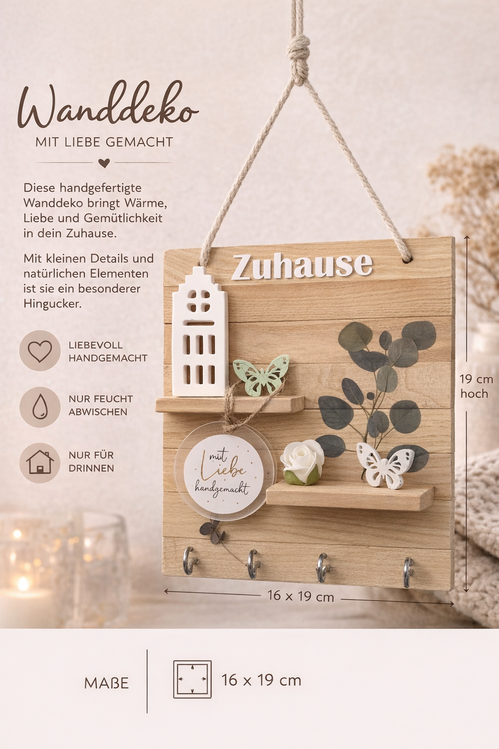 Zuhause Schlüsselbrett – Liebevoll handgefertigte Holzdeko